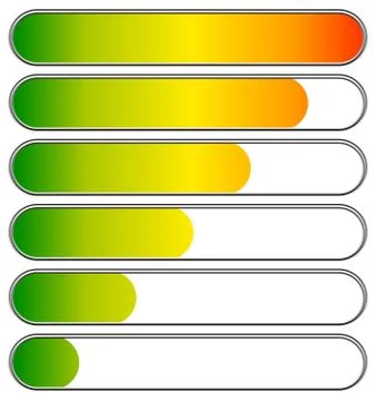 Loading, progress bars, indicators. Levels from low to high. editable vector Ilustración de archivo
