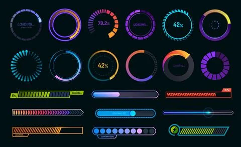 Loading progress bars, load or download and upload Stock Illustration