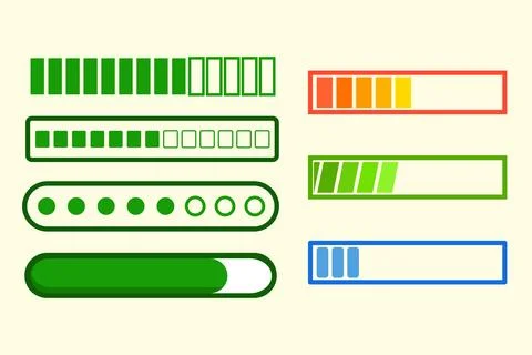 Loading progress bars, load or download and upload web icons Stock Illustration