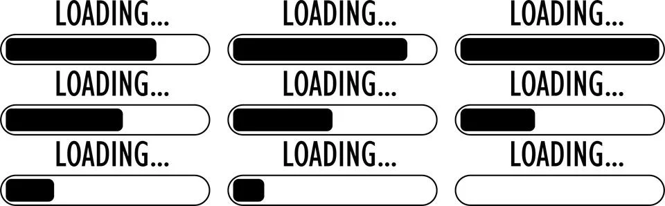 Loading progress bars showing different completion stages Illustrazione stock