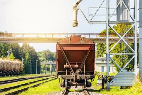 Loading railway carriages with grain Stock Photos
