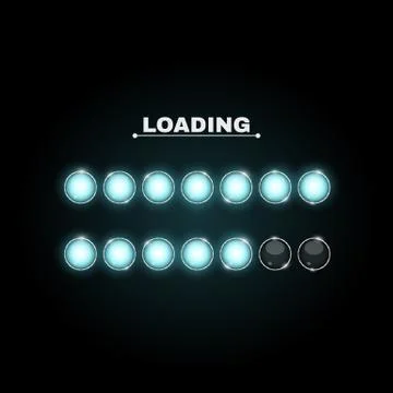 Loading. Realistic round lamps are blue. Neon flashlights glow in the dark... 库存插图