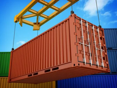 Loading red cargo Container (done in 3d) Stock Illustration