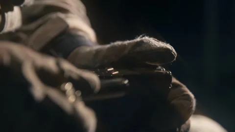 Loading the rifle magazine Video stock 294097114