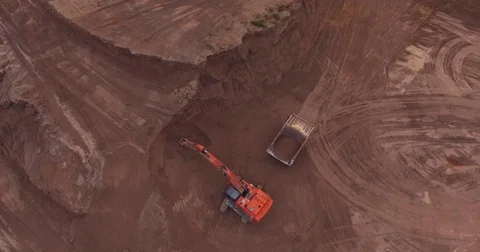Loading sand excavating in heavy trucks Stock Footage 71281893