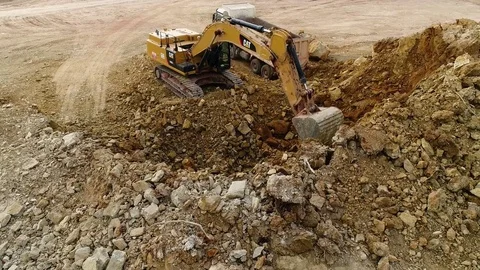 Loading Sand Excavating in Heavy Trucks Stock Footage 83191423