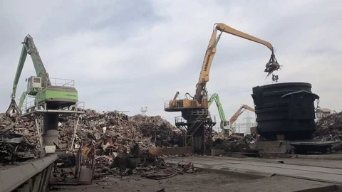 Loading scrap metal into the melting pot general shot Stock Footage 71592033