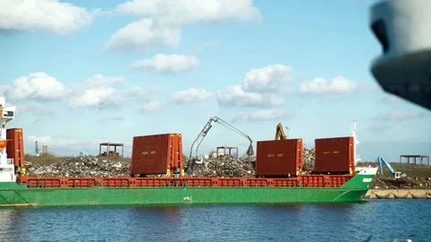 Loading of Scrap-Metal on Ship Stock Footage 86801754