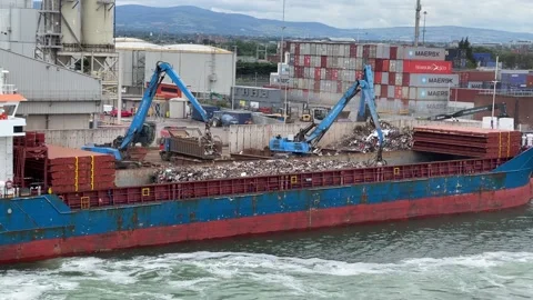 Loading Scrap Metal on Ship Stock Footage 203010803