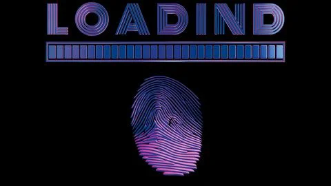 Loading Screen with Biometric Authentication: Vibrant Retro Style in 3D Art Stock Illustration