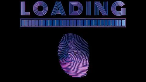 Loading Screen with Biometric Authentication: Vibrant Retro Style in 3D Art Stock Illustration