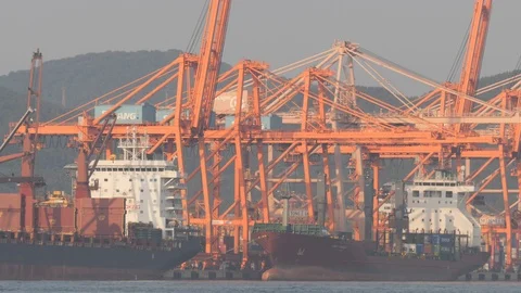 Loading ship in container terminal ,Busa... | Stock Video | Pond5