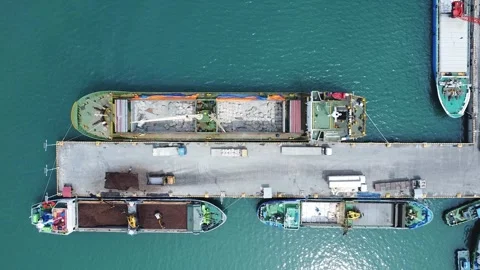 Loading a ship with containers at the port. Sea cargo transportation. Cargo Video stock 264009302