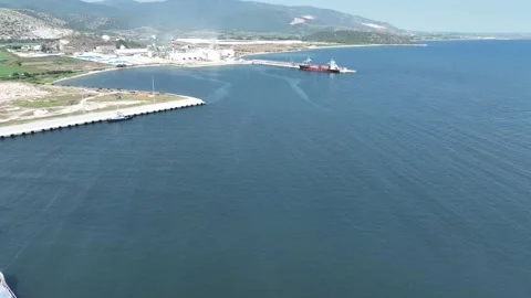 Loading the ship with limestone, gravel and sand. Export the material. Stock Footage 232592234