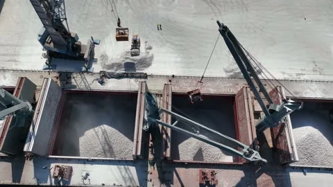 Loading the ship with limestone, gravel and sand. Export the material. Stock Footage 232593025