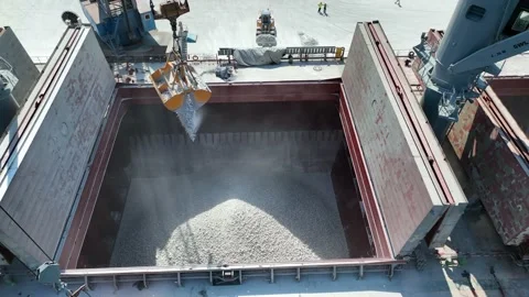 Loading the ship with limestone, gravel and sand. Export the material. Stock Footage 232593154