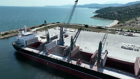 Loading the ship with limestone, gravel and sand. Export the material. Stock Footage 232593563