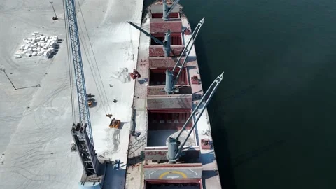 Loading the ship with limestone, gravel and sand. Export the material. Stock Footage 232593570