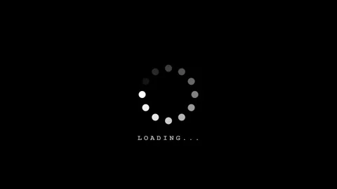 Loading spinner icon with loading text on black background Stock Footage 342342447