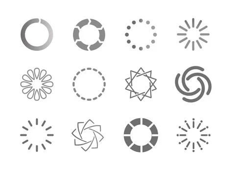 Loading spinner icon set with circular progress indicators Stock Illustration