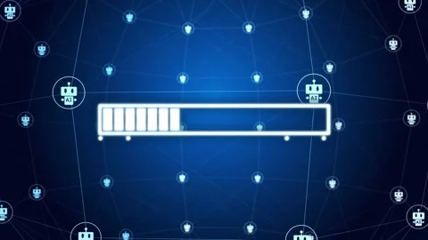 Loading spinner pulsing, progress bar filling left-to-right, representing AI Stock Footage 335317156