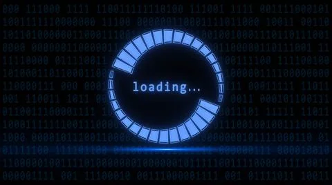 Loading symbol in blue light on binary code background - business concept Stock Illustration