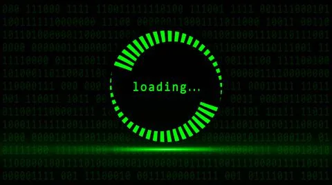 Loading symbol in green light on binary code background - business concept Stock Illustration