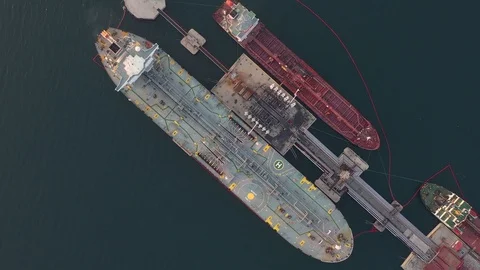 Loading of the tanker from the oil terminal Stock Footage 120130050