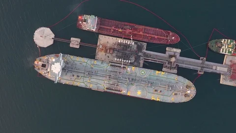 Loading of the tanker from the oil terminal. Stock Footage 120130345