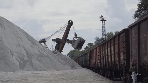 Loading the train car with crushed stones Stock Footage 95201629