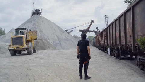 Loading the train car with crushed stones Stock Footage 95202091