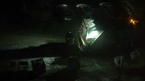 Loading Trash Bags Into Garbage Truck Stock Footage 146540509