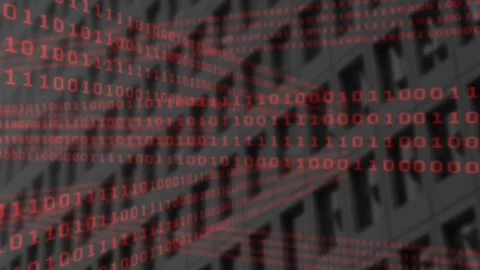 Loading triggers red binary digits scrolling horizontally across grid facade Stock Footage 317275376