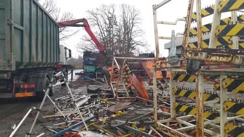 Loading truck with crane mechanical arm Stock Footage 171412829