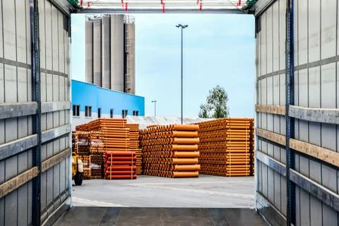 Loading the Truck. Forklift loading a Trailer . Stock Photos