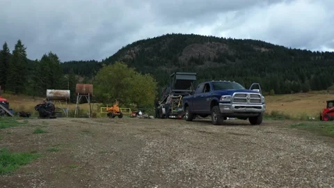 Loading Truck Trailer Drone Shot Stock Footage 146479757