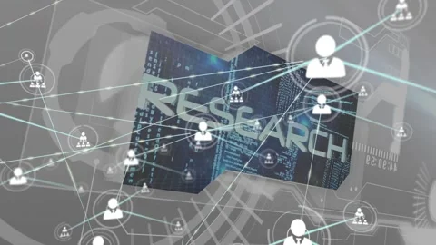 Loading UI, white tie icon moving left linking cyan nodes, building team around Vídeo Stock 332900037