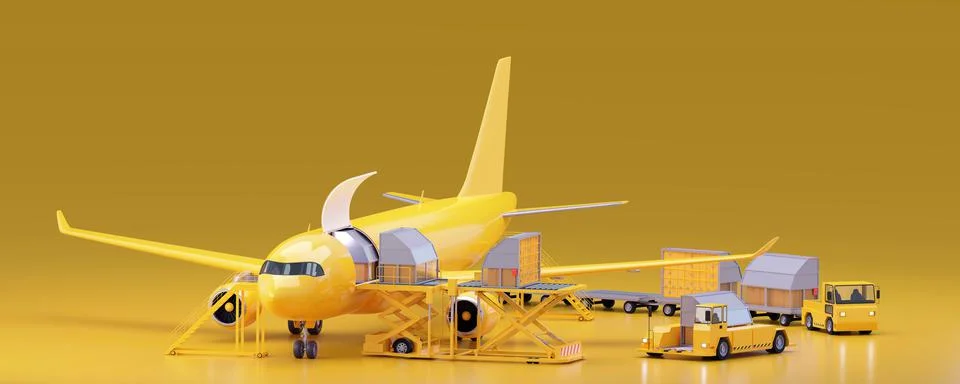 Loading unit load devices on cargo airplane Stock Illustration