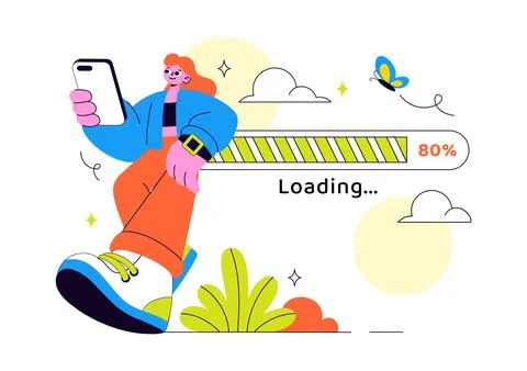 Loading Vector Illustration Featuring Progress Bar Buffering Process Mobile.. Stock Illustration