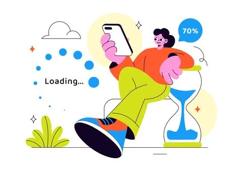 Loading Vector Illustration Featuring Progress Bar Buffering Process Mobile.. Stock Illustration