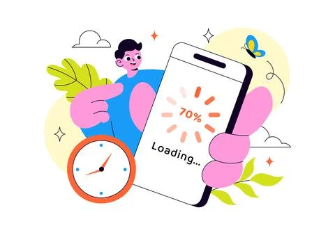 Loading Vector Illustration Featuring Progress Bar Buffering Process Mobile.. 스톡 일러스트