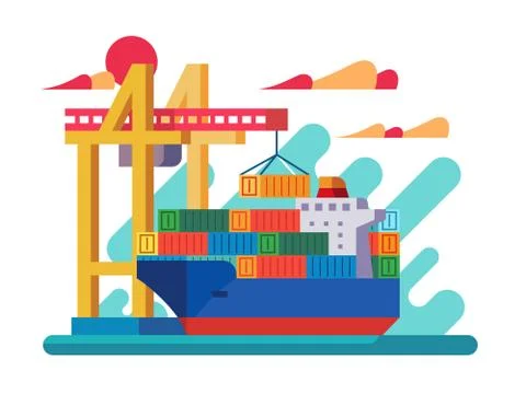 Loading vessel in port Stock Illustration