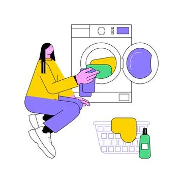Loading washing machine isolated cartoon vector illustrations. Stock Illustration