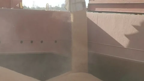 Loading  of wheat in bulk into the cargo hold of bulk carrier Stock Footage 140173500