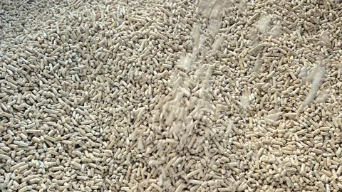 Loading Wood Pellet Fuel into Automatic Boiler Hopper Bin Video stock 329908900