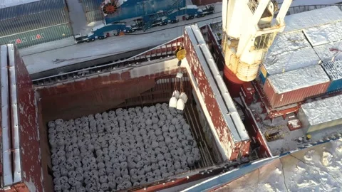 Loading works of a bulk-carrier ship. Stock Footage 149379981