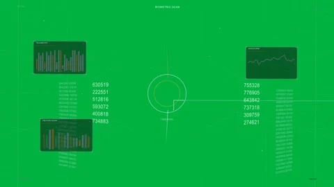 LOADING?TRACKING, reticle rotating, vector aligning data updating for biometric Stock Footage 334156281