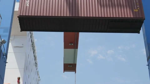 Loading\Unloading container to ship by industrial line gantry crane 4k creative  Stock Footage 136355857