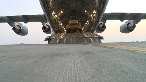 Loadmasters deliver cargo on a C-17 in Operation Inherent Resolve - 2015 Stock Footage 97886495