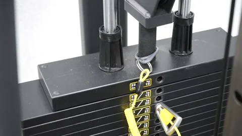 Loads on the block simulator in the gym Stock Footage 136017255